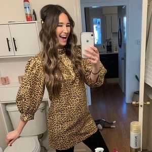 Zara Mock Neck Leopard Mini Dress